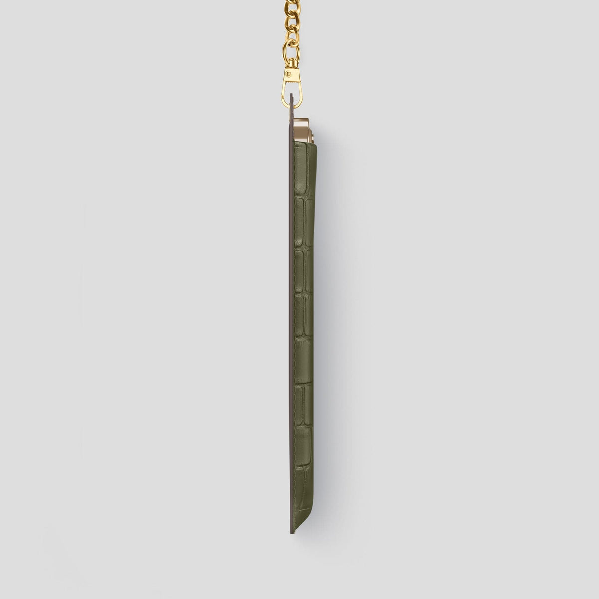 Kaki-Green iPhone 14 Pro Max Crossbody Bag Alligator with Gold Metal -4 | Kaki-Green-Gold