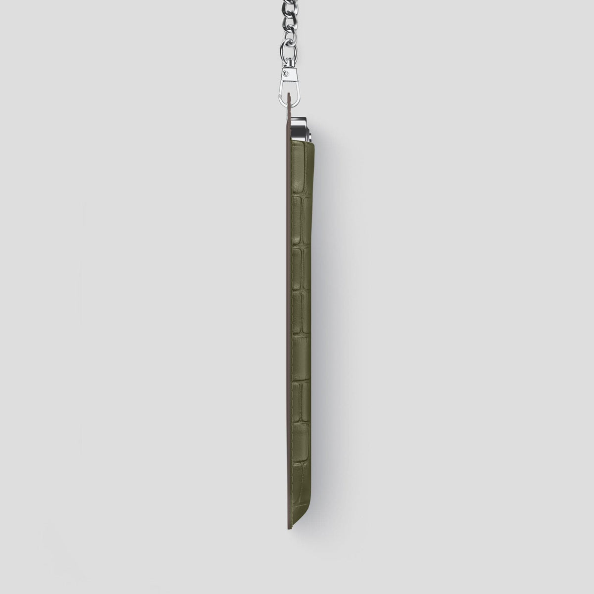Kaki-Green iPhone 14 Pro Max Crossbody Bag Alligator with Steel Metal -4 | Kaki-Green-Steel