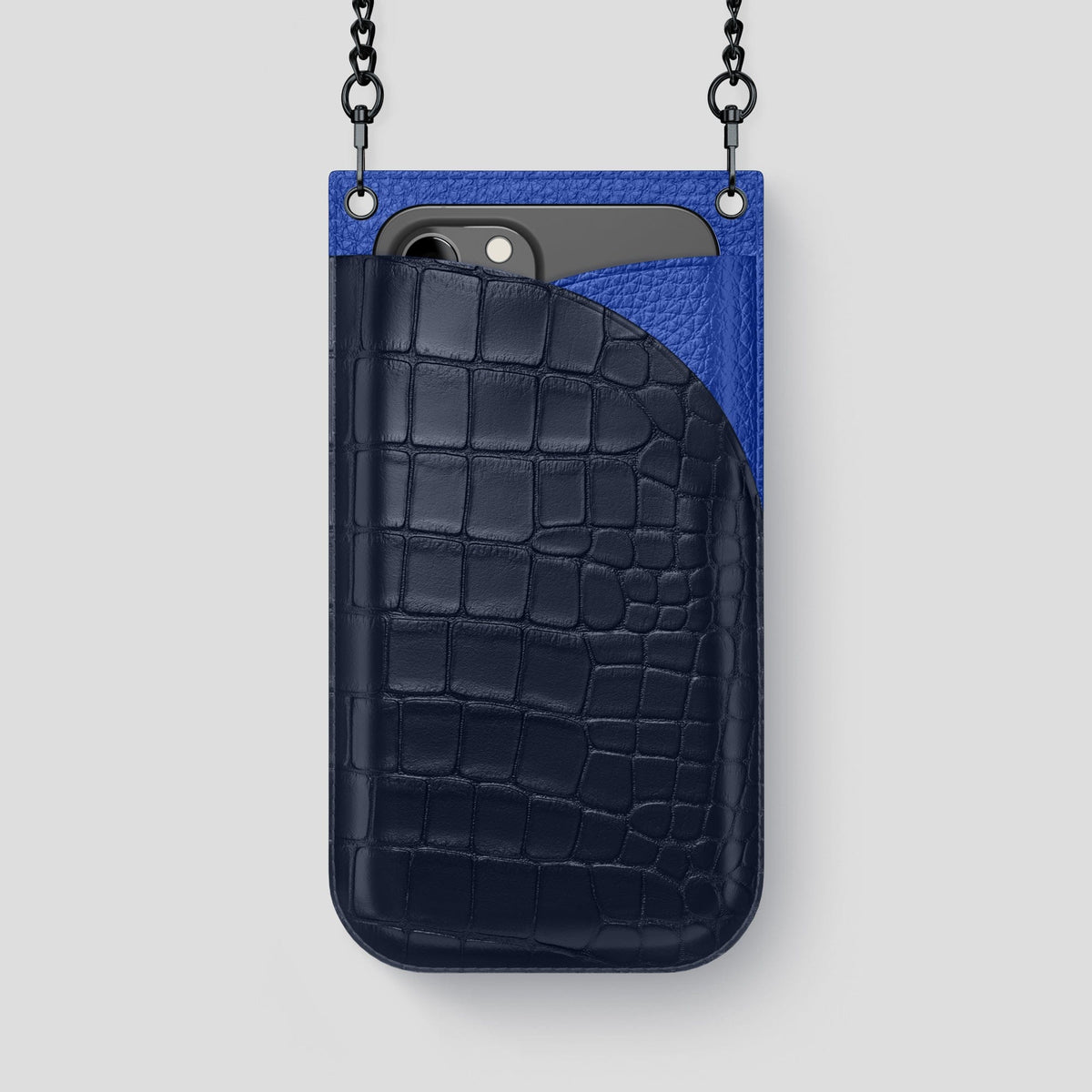Navy Blue iPhone 14 Pro Max Crossbody Bag Alligator with Black Metal -1 | Navy-Blue-Black