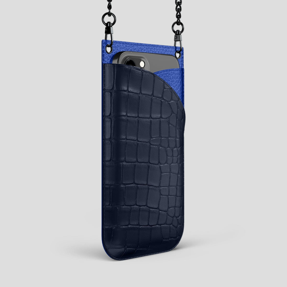 Navy Blue iPhone 14 Pro Max Crossbody Bag Alligator with Black Metal -2 | Navy-Blue-Black