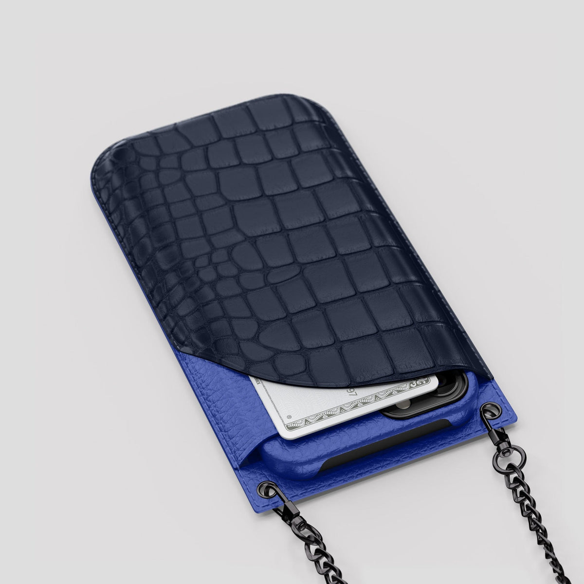 Navy Blue iPhone 14 Pro Max Crossbody Bag Alligator with Black Metal -5 | Navy-Blue-Black
