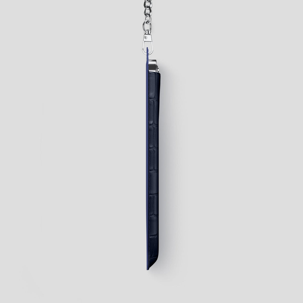 Navy Blue iPhone 14 Pro Max Crossbody Bag Alligator with Steel Metal -4 | Navy-Blue-Steel