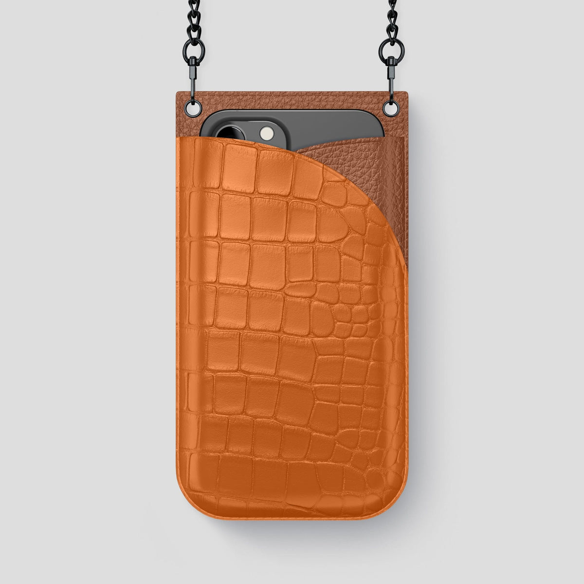 Orange iPhone 14 Pro Max Crossbody Bag Alligator with Black Metal -1 | Orange-Black