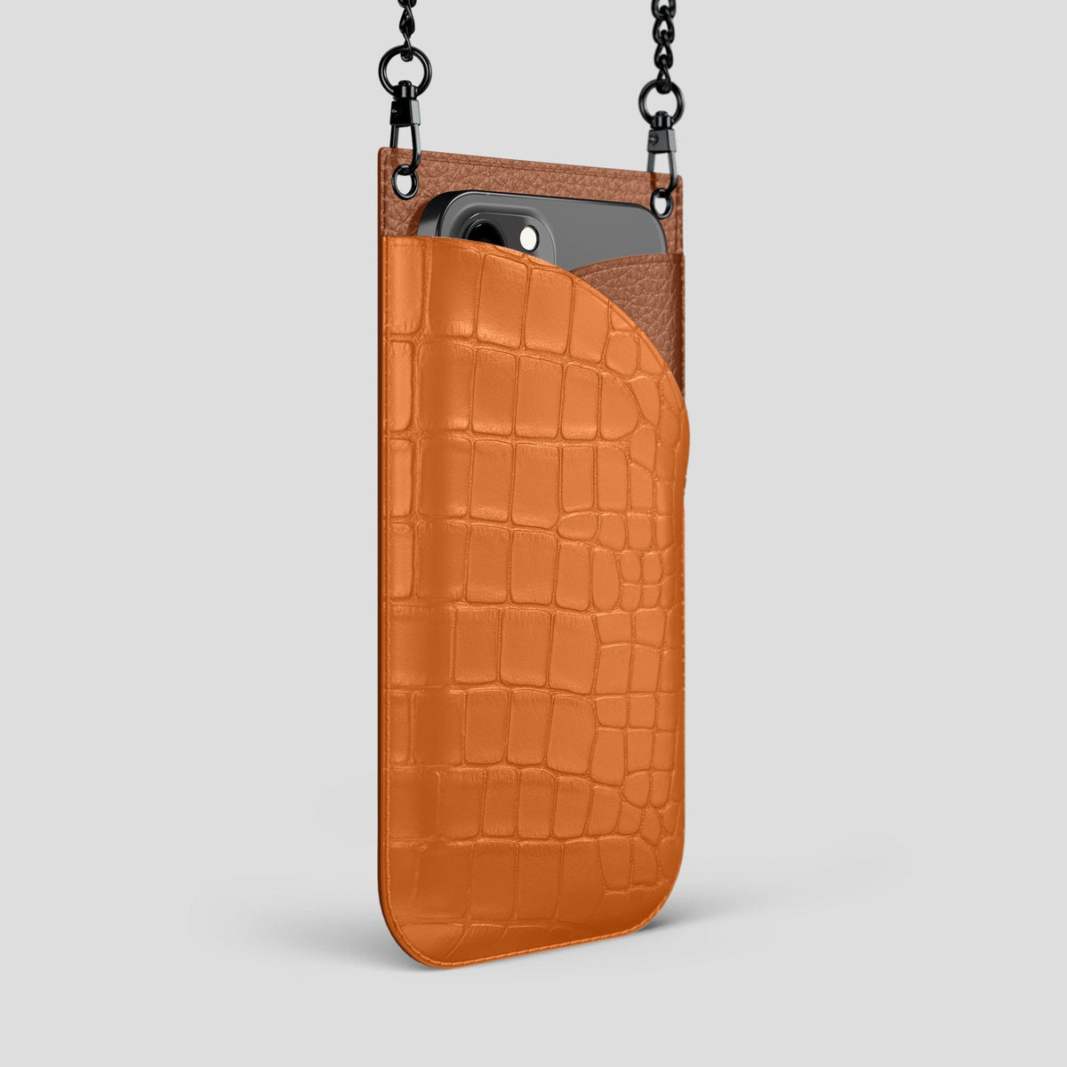 Orange iPhone 14 Pro Max Crossbody Bag Alligator with Black Metal -2 | Orange-Black