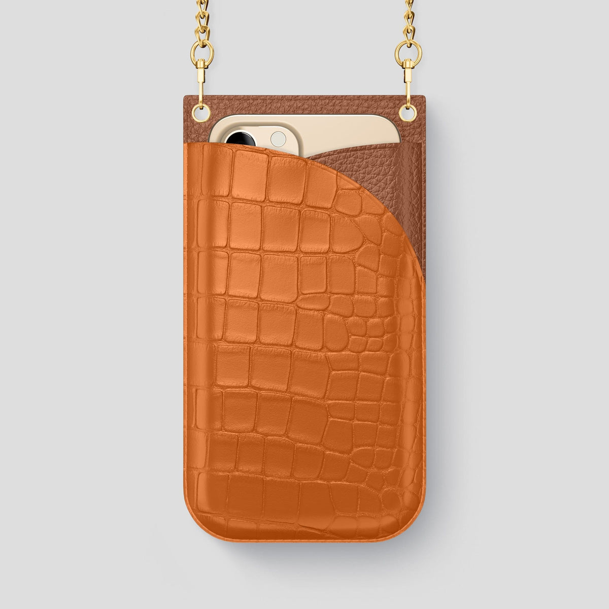 Orange iPhone 14 Pro Max Crossbody Bag Alligator with Gold Metal -1 | Orange-Gold
