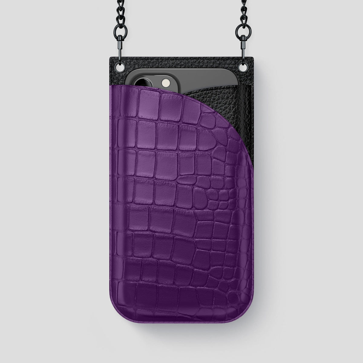 Purple iPhone 14 Pro Max Crossbody Bag Alligator with Black Metal -1 | Purple-Black