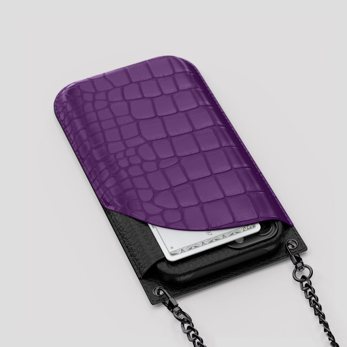 Purple iPhone 14 Pro Max Crossbody Bag Alligator with Black Metal -5 | Purple-Black