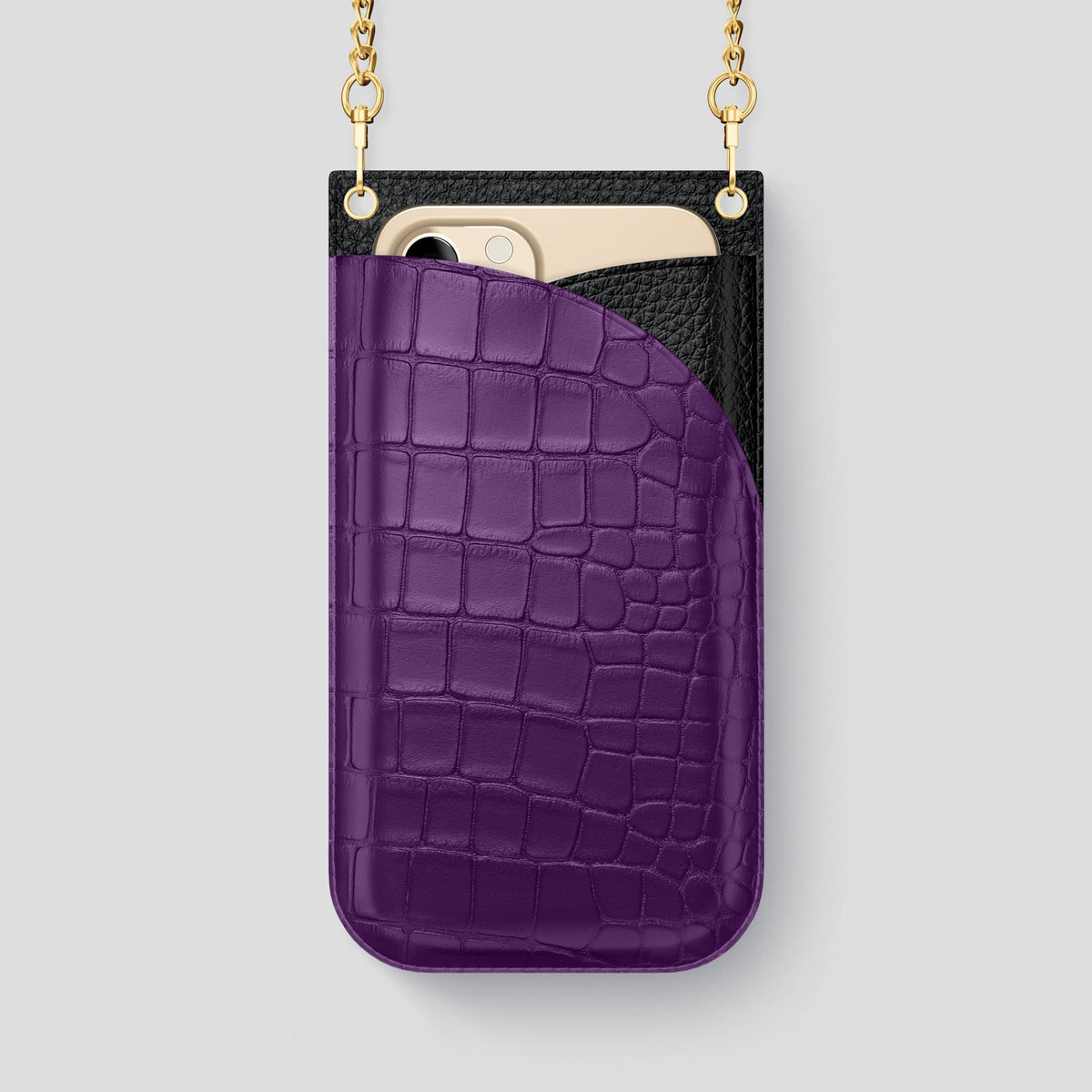 Purple iPhone 14 Pro Max Crossbody Bag Alligator with Gold Metal -1 | Purple-Gold