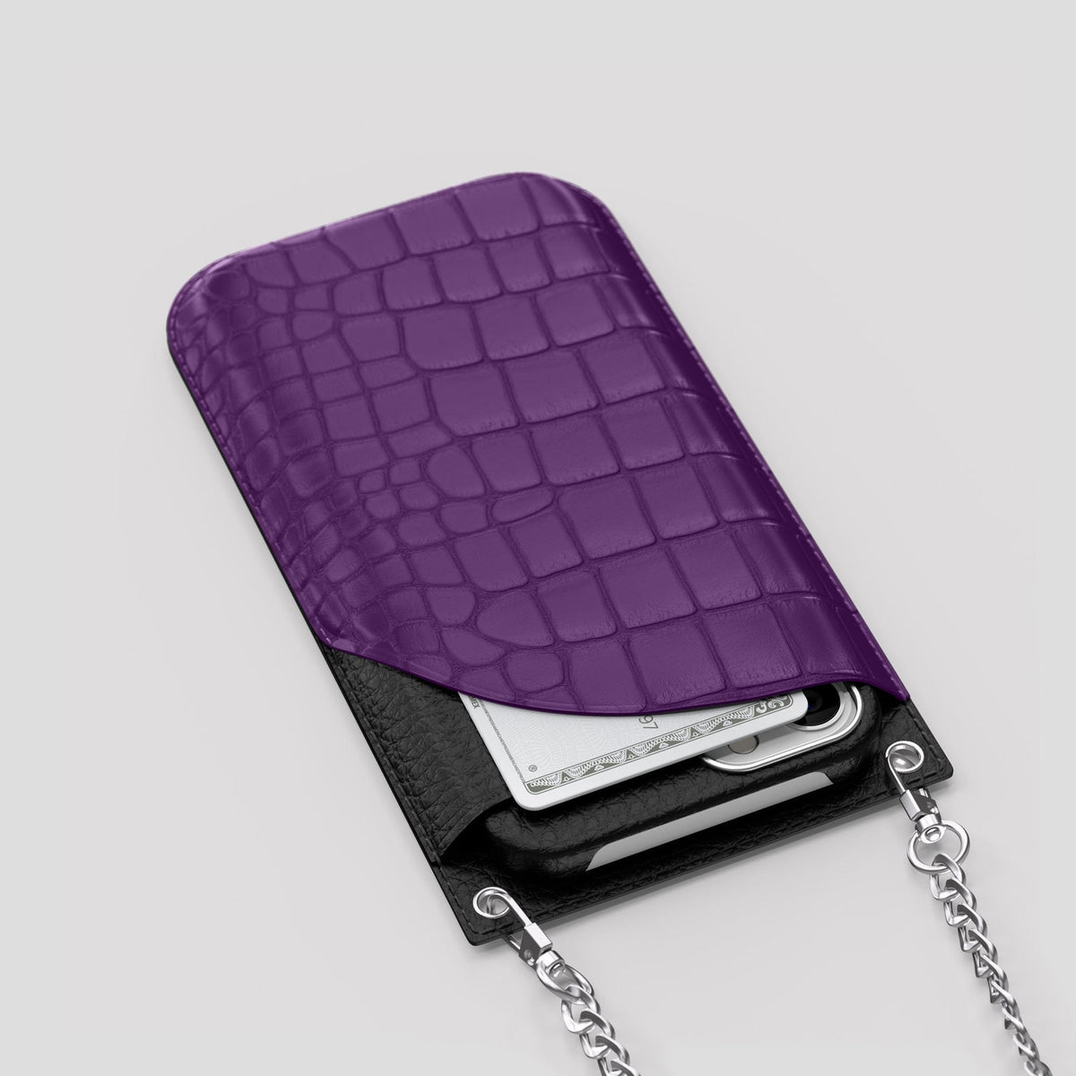 Purple iPhone 14 Pro Max Crossbody Bag Alligator with Steel Metal -5 | Purple-Steel