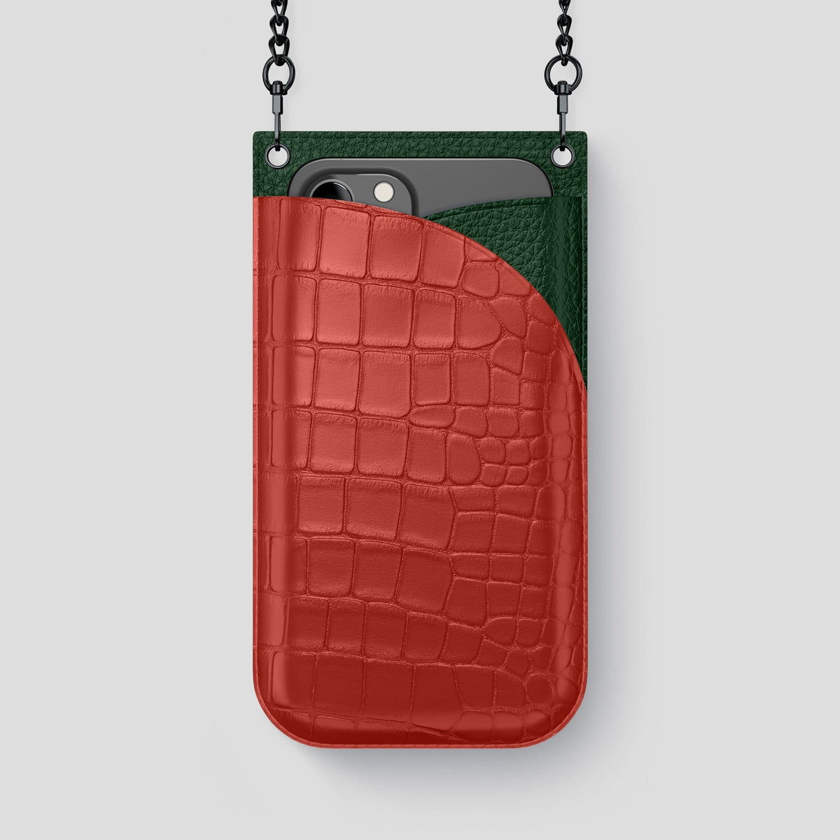Red iPhone 14 Pro Max Crossbody Bag Alligator with Black Metal -1 | Red-Black