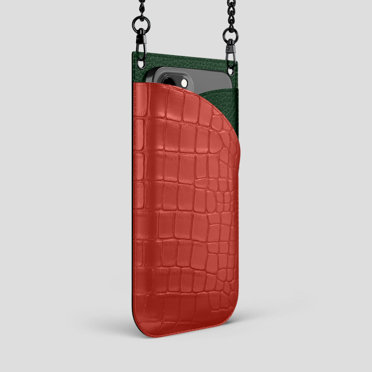 Red iPhone 14 Pro Max Crossbody Bag Alligator with Black Metal -2 | Red-Black