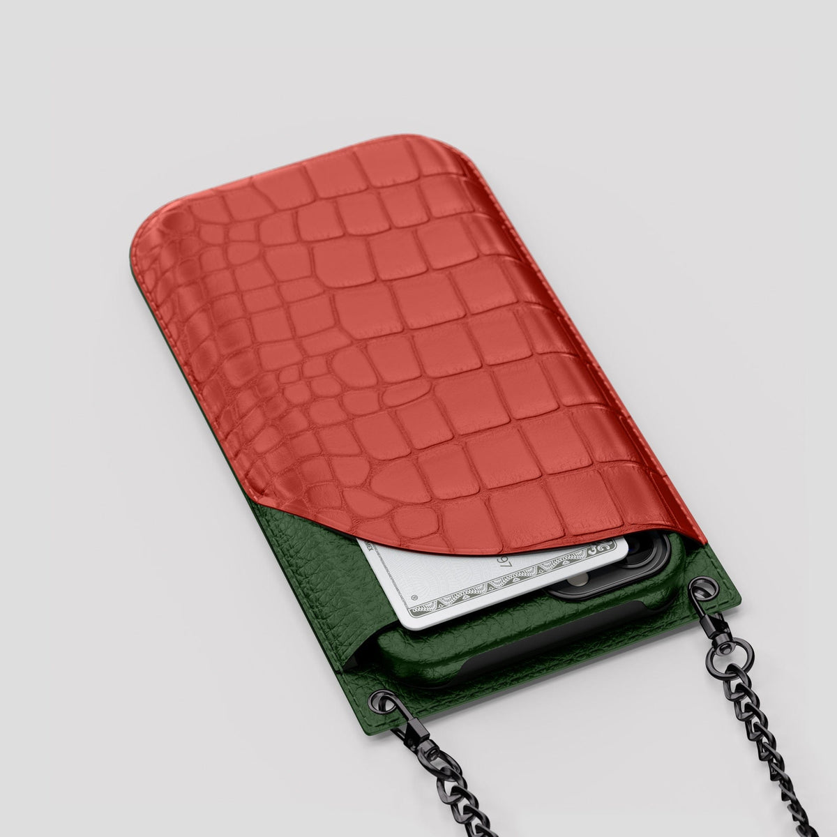 Red iPhone 14 Pro Max Crossbody Bag Alligator with Black Metal -5 | Red-Black