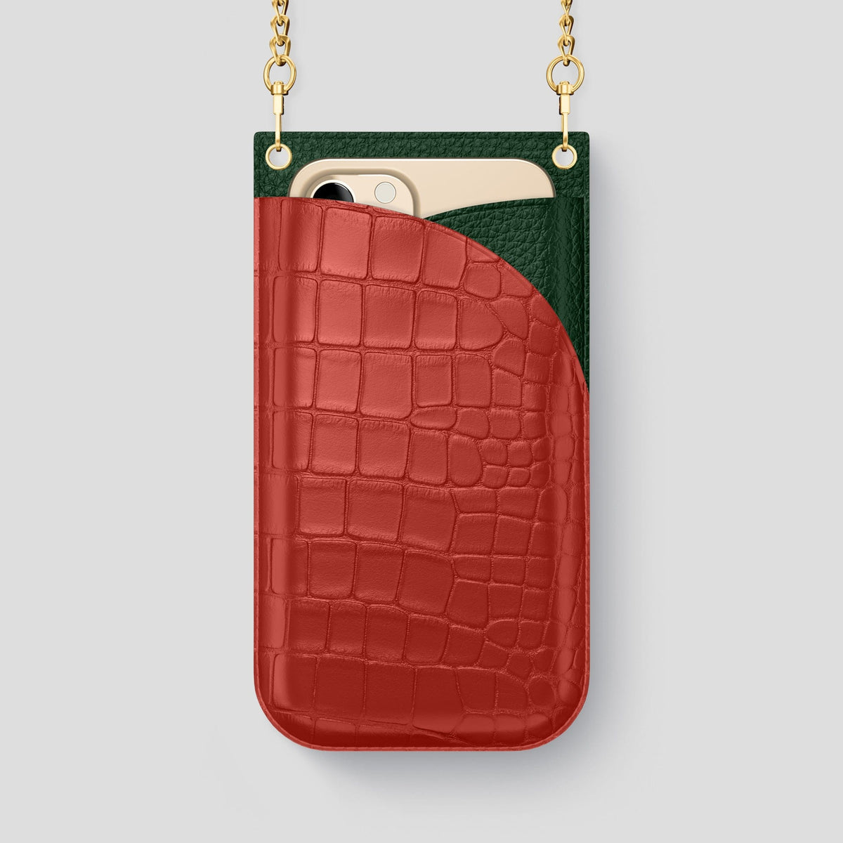 Red iPhone 14 Pro Max Crossbody Bag Alligator with Gold Metal -1 | Red-Gold