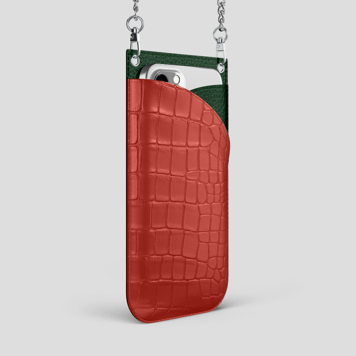 Red iPhone 14 Pro Max Crossbody Bag Alligator with Steel Metal -2 | Red-Steel