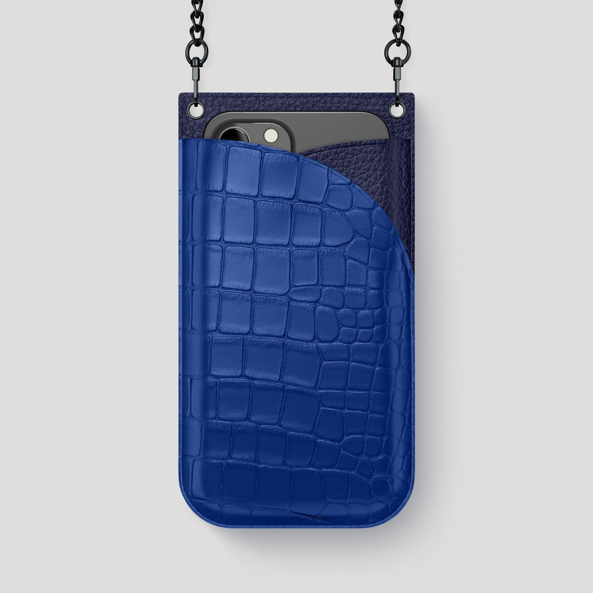 Royal Blue iPhone 14 Pro Max Crossbody Bag Alligator with Black Metal -1 | Royal-Blue-Black