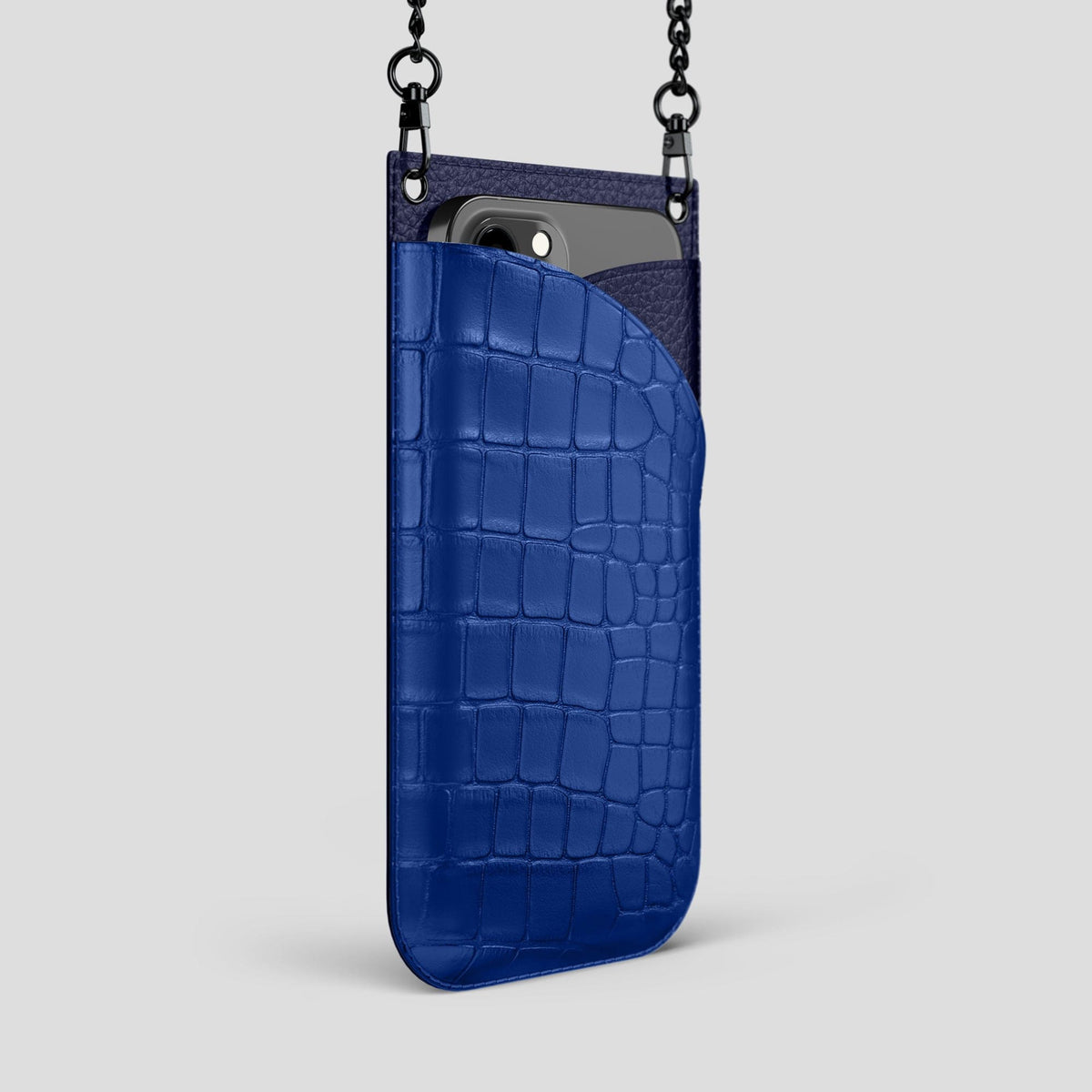 Royal Blue iPhone 14 Pro Max Crossbody Bag Alligator with Black Metal -2 | Royal-Blue-Black