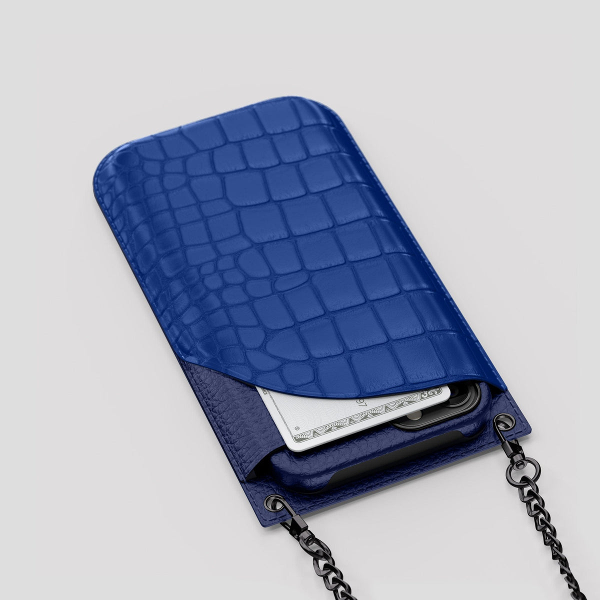 Royal Blue iPhone 14 Pro Max Crossbody Bag Alligator with Black Metal -5 | Royal-Blue-Black