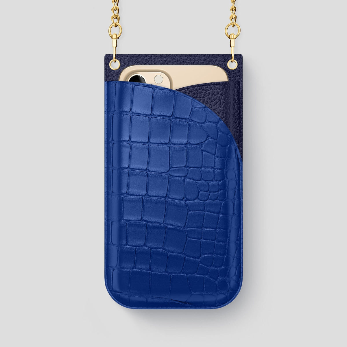 Royal Blue iPhone 14 Pro Max Crossbody Bag Alligator with Gold Metal -1 | Royal-Blue-Gold