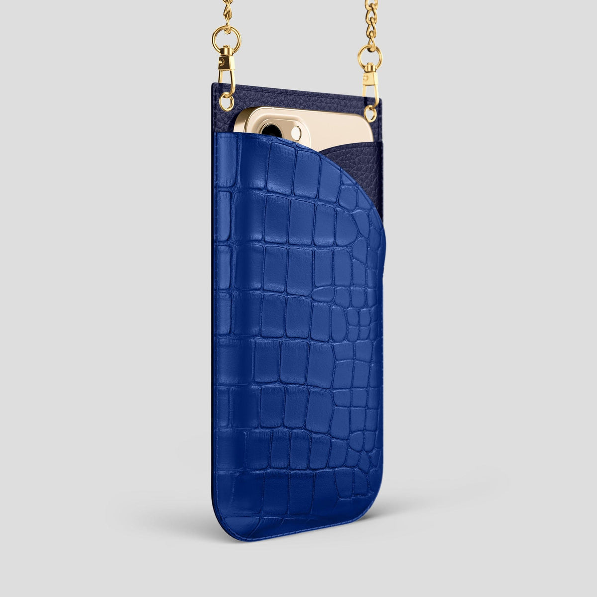 Royal Blue iPhone 14 Pro Max Crossbody Bag Alligator with Gold Metal -2 | Royal-Blue-Gold