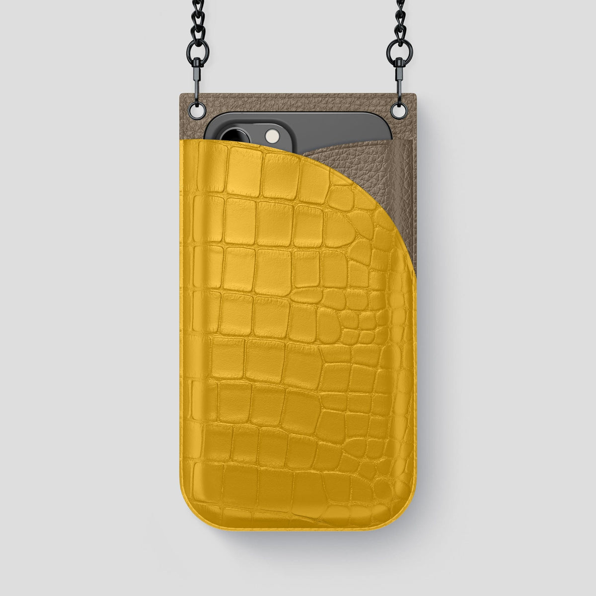 Yellow iPhone 14 Pro Max Crossbody Bag Alligator with Black Metal -1 | Yellow-Black
