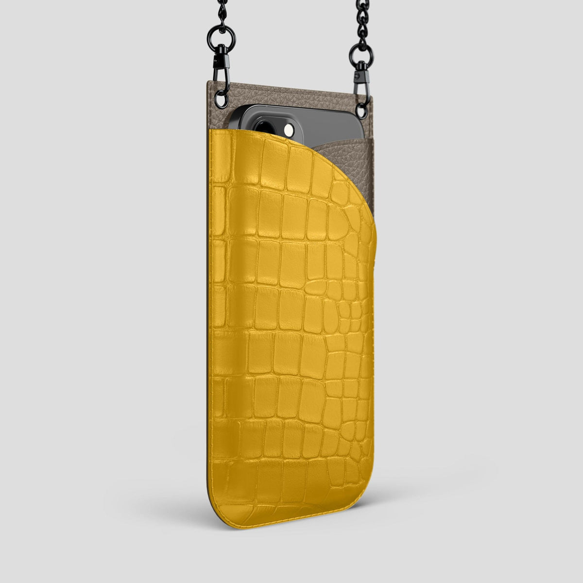Yellow iPhone 14 Pro Max Crossbody Bag Alligator with Black Metal -2 | Yellow-Black