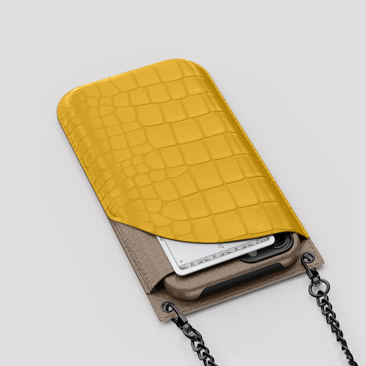 Yellow iPhone 14 Pro Max Crossbody Bag Alligator with Black Metal -5 | Yellow-Black
