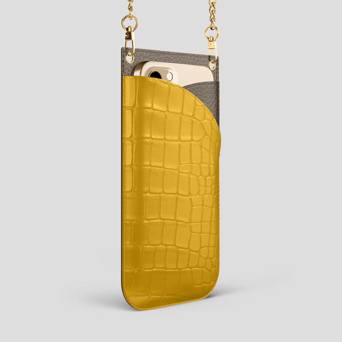 Yellow iPhone 14 Pro Max Crossbody Bag Alligator with Gold Metal -2 | Yellow-Gold