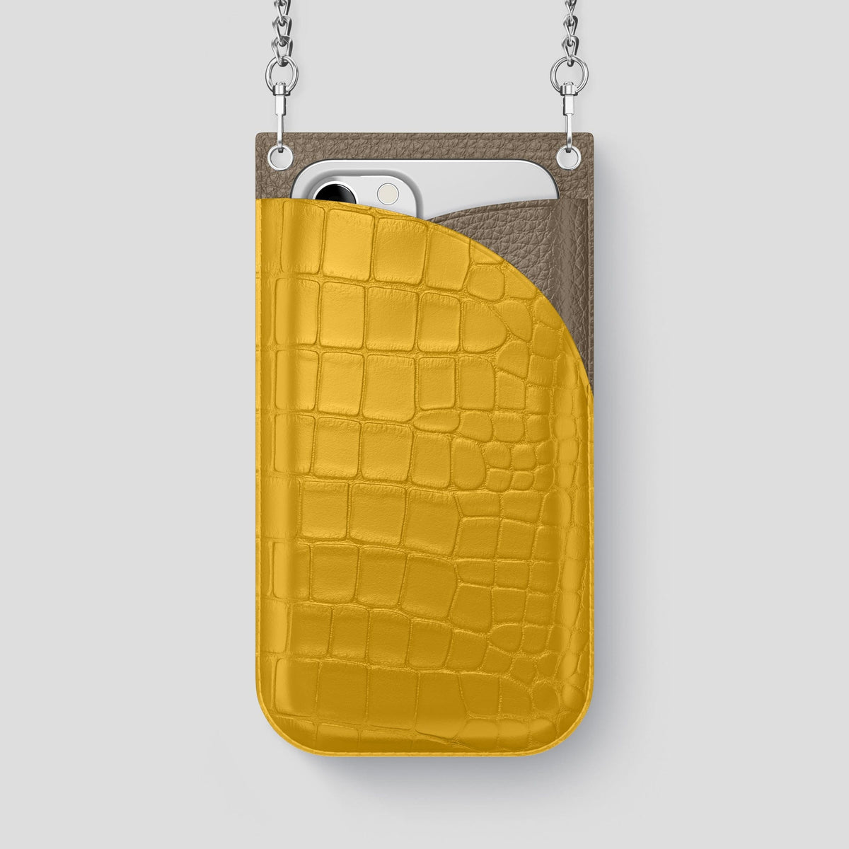 Yellow iPhone 14 Pro Max Crossbody Bag Alligator with Steel Metal -1 | Yellow-Steel