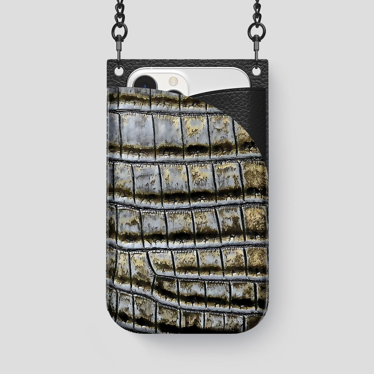 Antique-Bronze iPhone 14 Pro Max Himalaya Crossbody Bag Himalayan Crocodile with Black Metal -1 | Antique-Bronze-Black
