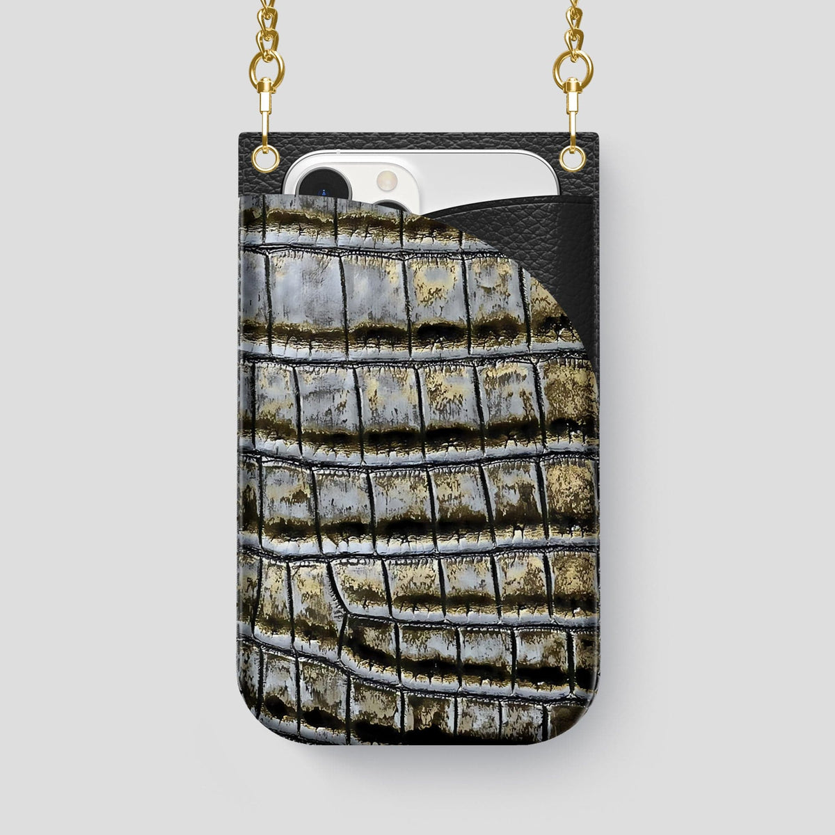 Antique-Bronze iPhone 14 Pro Max Himalaya Crossbody Bag Himalayan Crocodile with Gold Metal -1 | Antique-Bronze-Gold