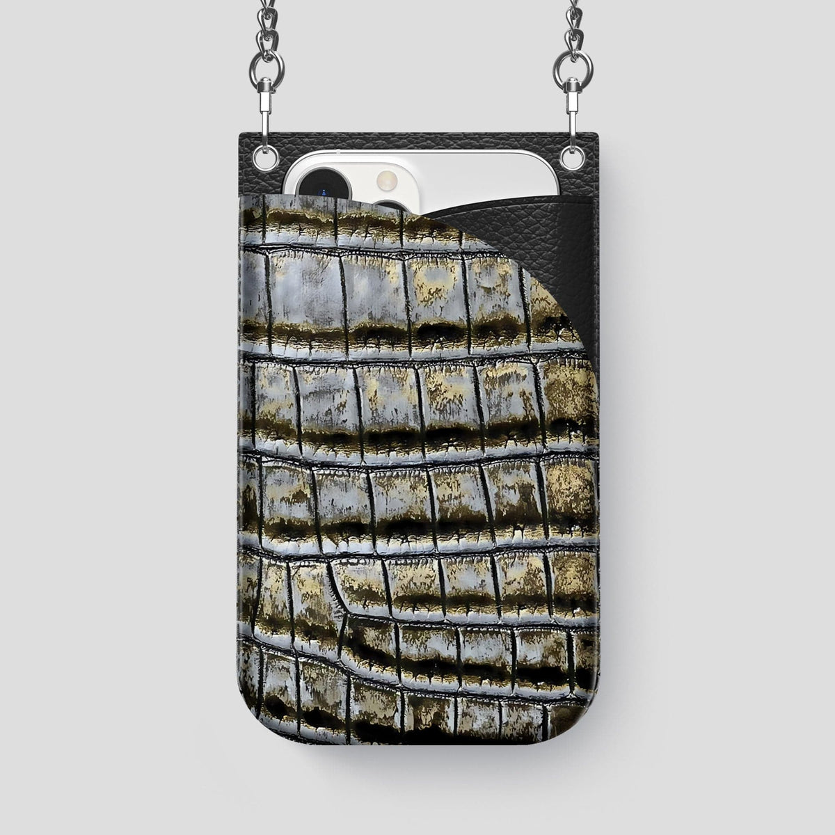 Antique-Bronze iPhone 14 Pro Max Himalaya Crossbody Bag Himalayan Crocodile with Steel Metal -1 | Antique-Bronze-Steel