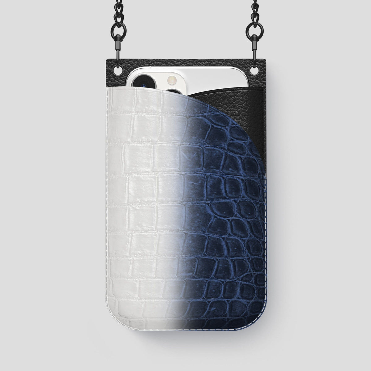 Navy Blue iPhone 14 Pro Max Himalaya Crossbody Bag Himalayan Crocodile with Black Metal -1 | Navy-Blue-Black