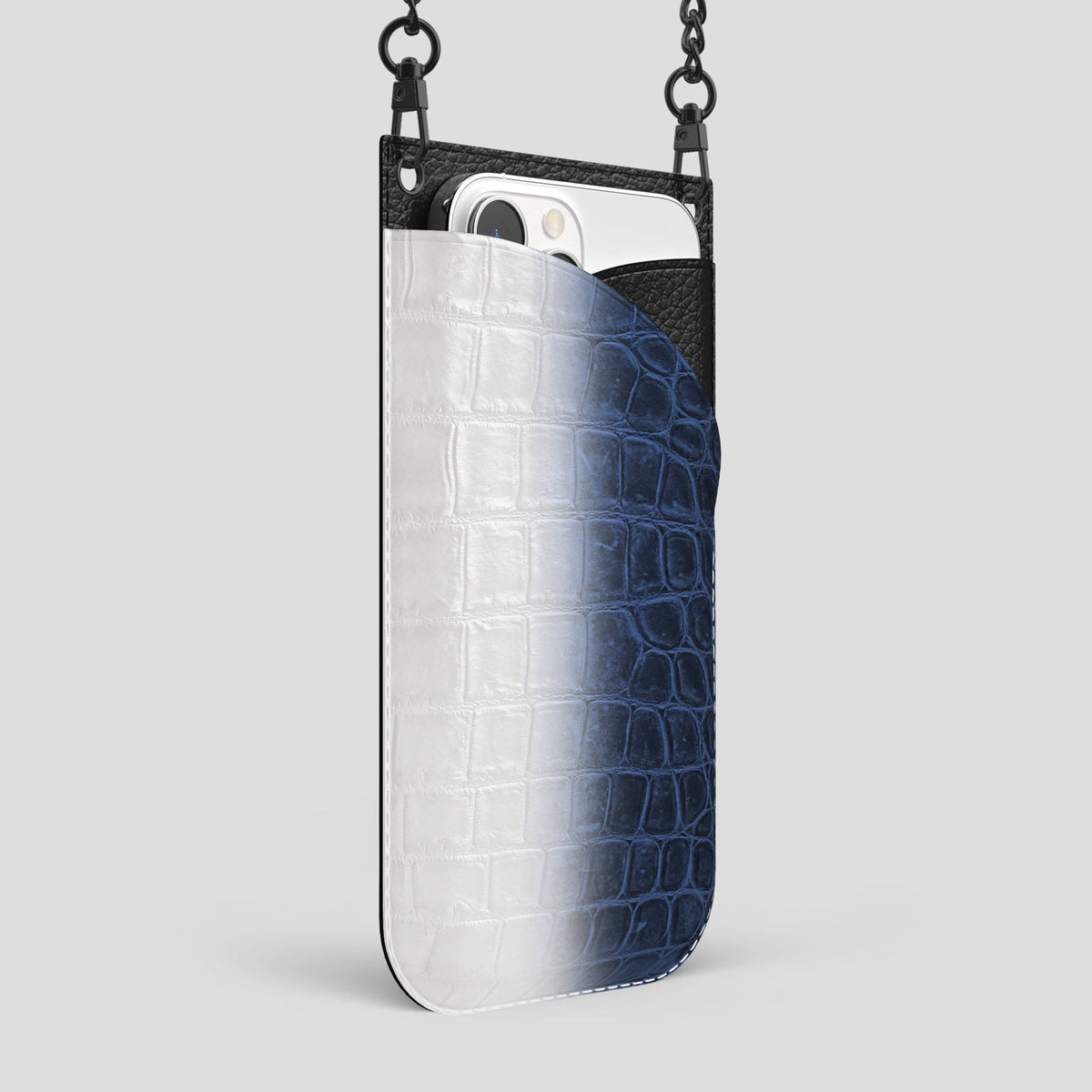 Navy Blue iPhone 14 Pro Max Himalaya Crossbody Bag Himalayan Crocodile with Black Metal -2 | Navy-Blue-Black