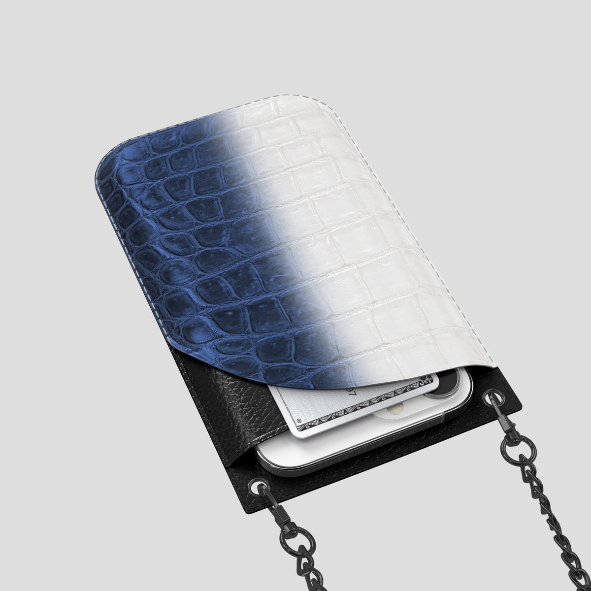 Navy Blue iPhone 14 Pro Max Himalaya Crossbody Bag Himalayan Crocodile with Black Metal -5 | Navy-Blue-Black
