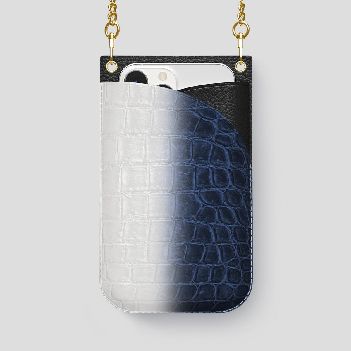 Navy Blue iPhone 14 Pro Max Himalaya Crossbody Bag Himalayan Crocodile with Gold Metal -1 | Navy-Blue-Gold