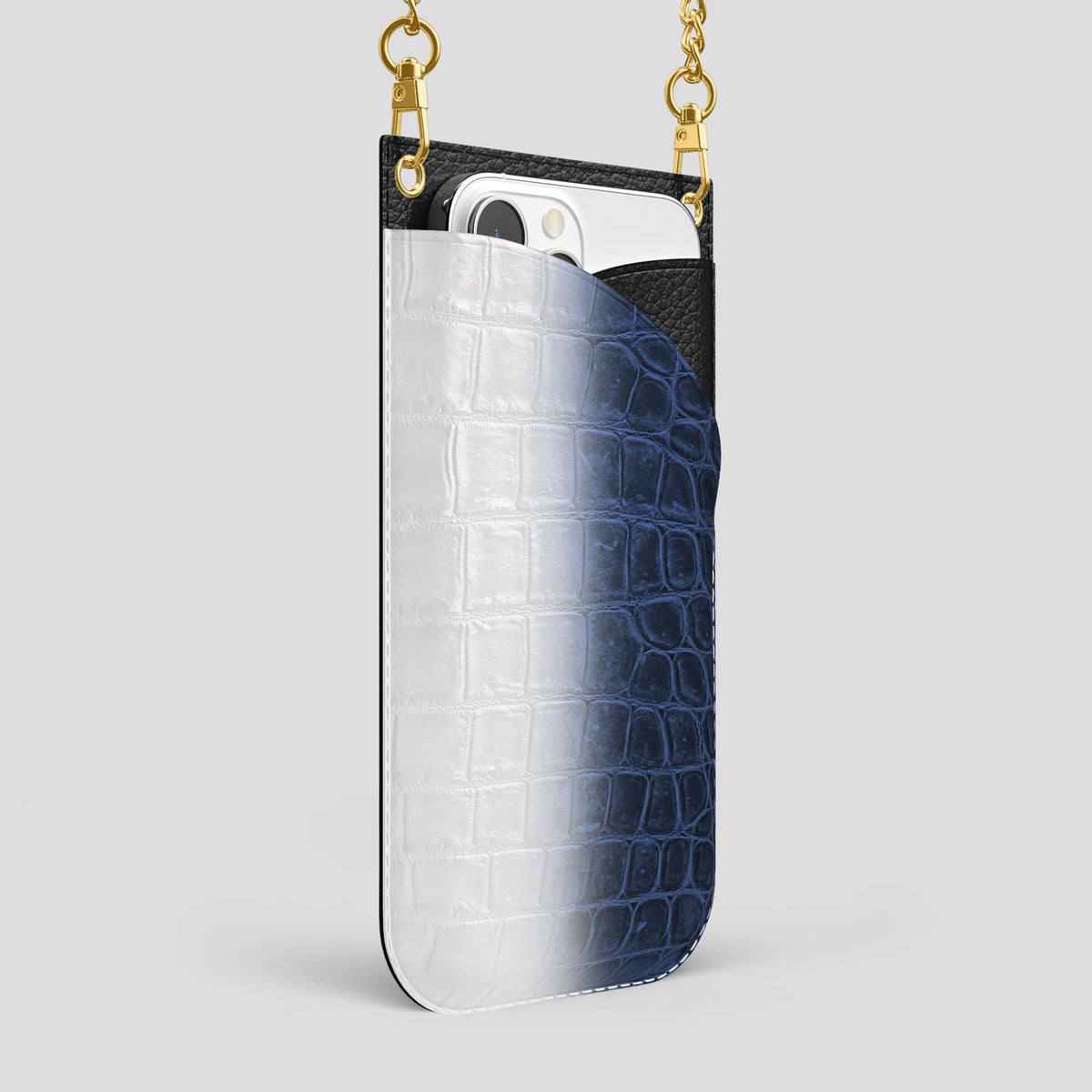 Navy Blue iPhone 14 Pro Max Himalaya Crossbody Bag Himalayan Crocodile with Gold Metal -2 | Navy-Blue-Gold