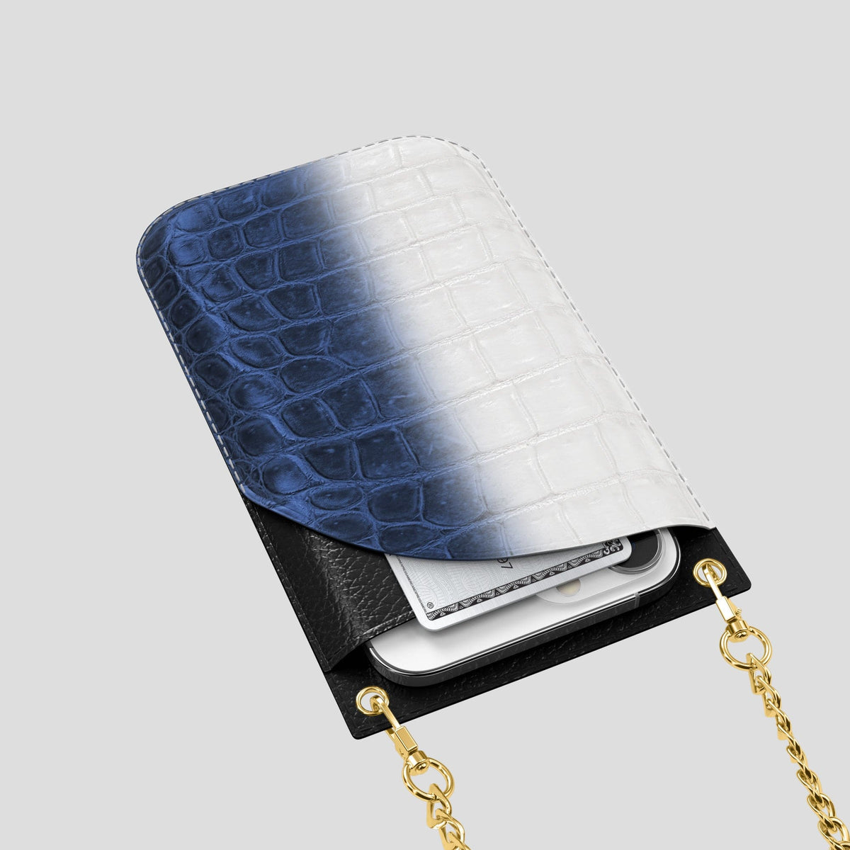 Navy Blue iPhone 14 Pro Max Himalaya Crossbody Bag Himalayan Crocodile with Gold Metal -5 | Navy-Blue-Gold
