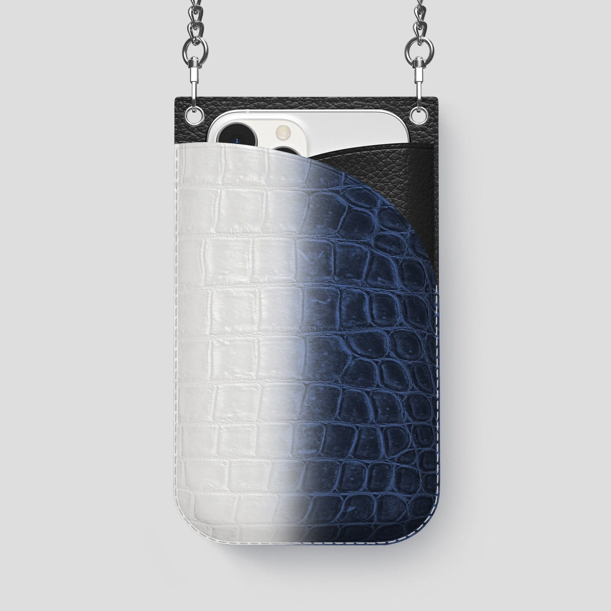 Navy Blue iPhone 14 Pro Max Himalaya Crossbody Bag Himalayan Crocodile with Steel Metal -1 | Navy-Blue-Steel