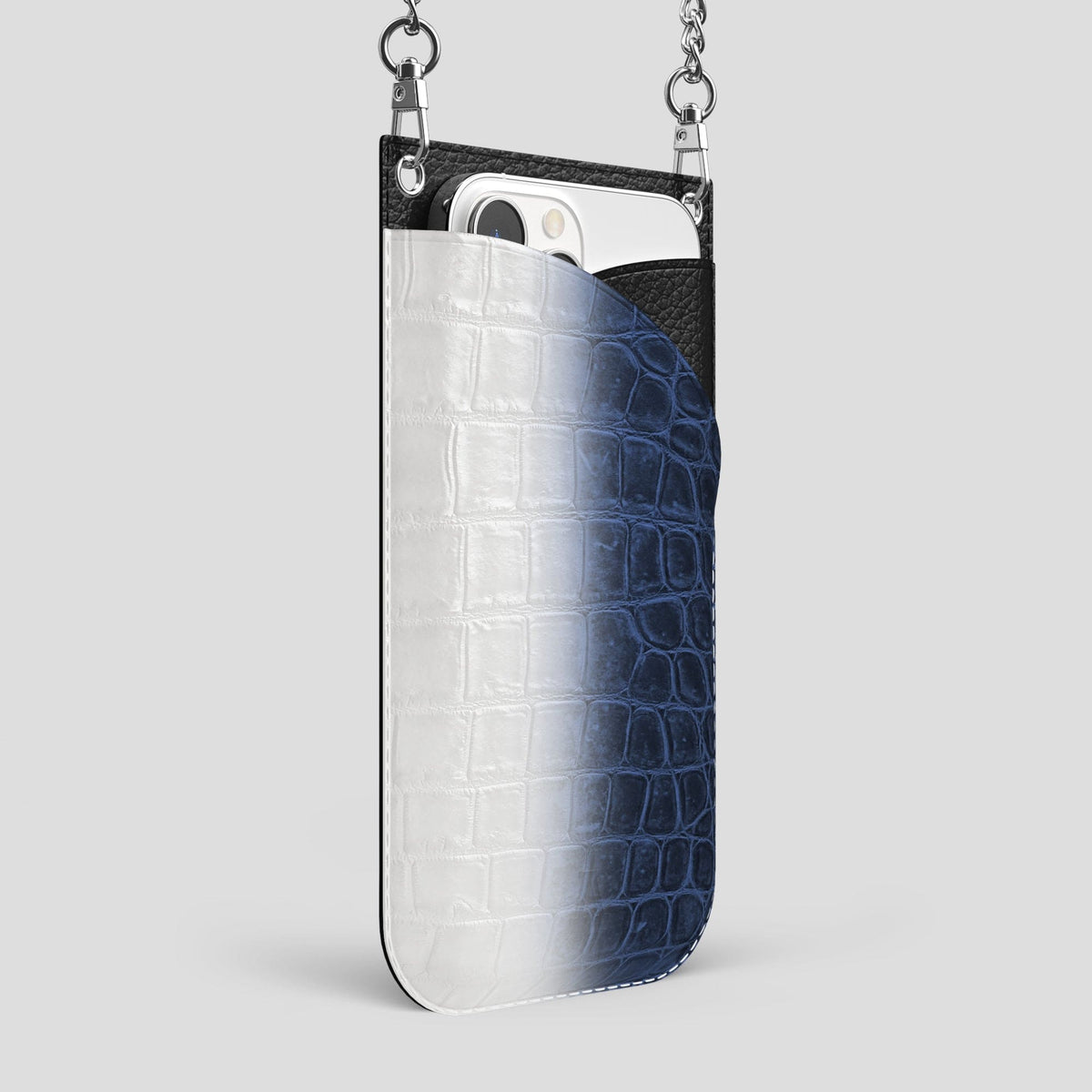 Navy Blue iPhone 14 Pro Max Himalaya Crossbody Bag Himalayan Crocodile with Steel Metal -2 | Navy-Blue-Steel