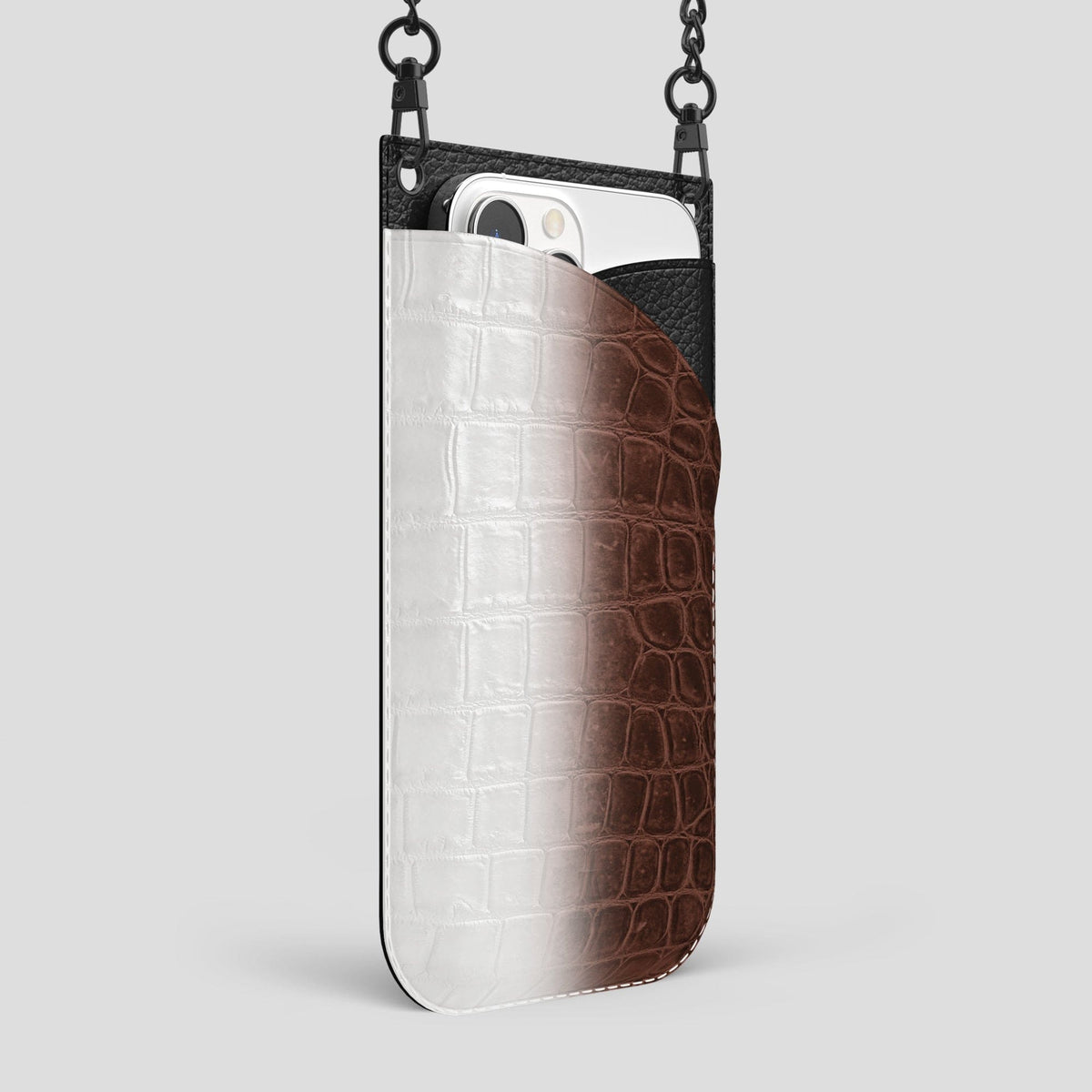 Dark Brown iPhone 14 Pro Max Himalaya Crossbody Bag Himalayan Crocodile with Black Metal -2 | Dark-Brown-Black