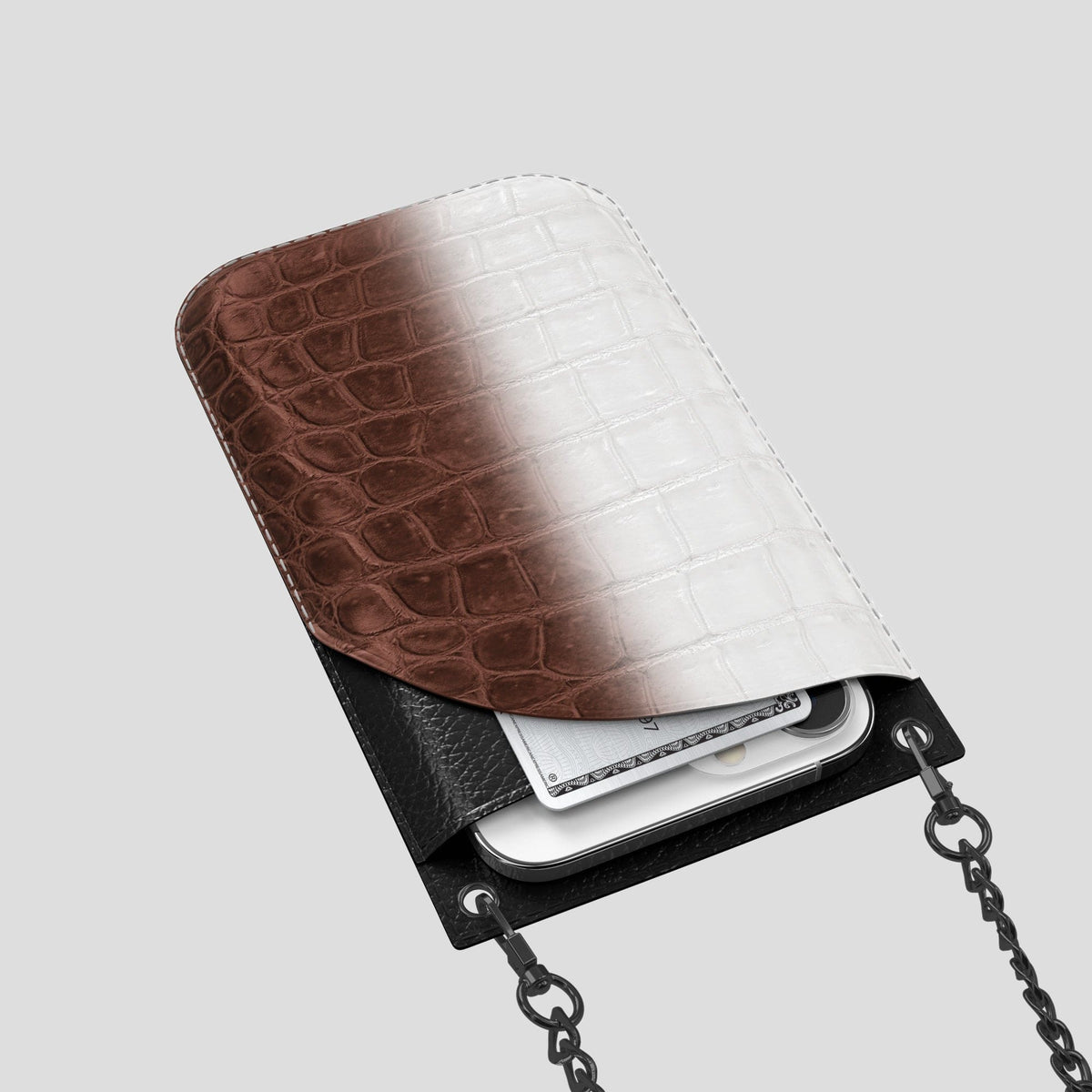 Dark Brown iPhone 14 Pro Max Himalaya Crossbody Bag Himalayan Crocodile with Black Metal -5 | Dark-Brown-Black