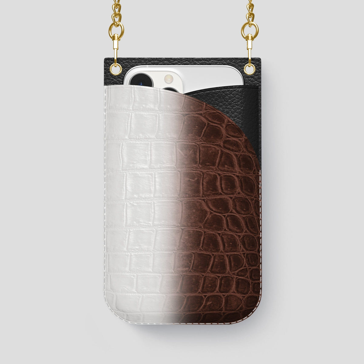 Dark Brown iPhone 14 Pro Max Himalaya Crossbody Bag Himalayan Crocodile with Gold Metal -1 | Dark-Brown-Gold