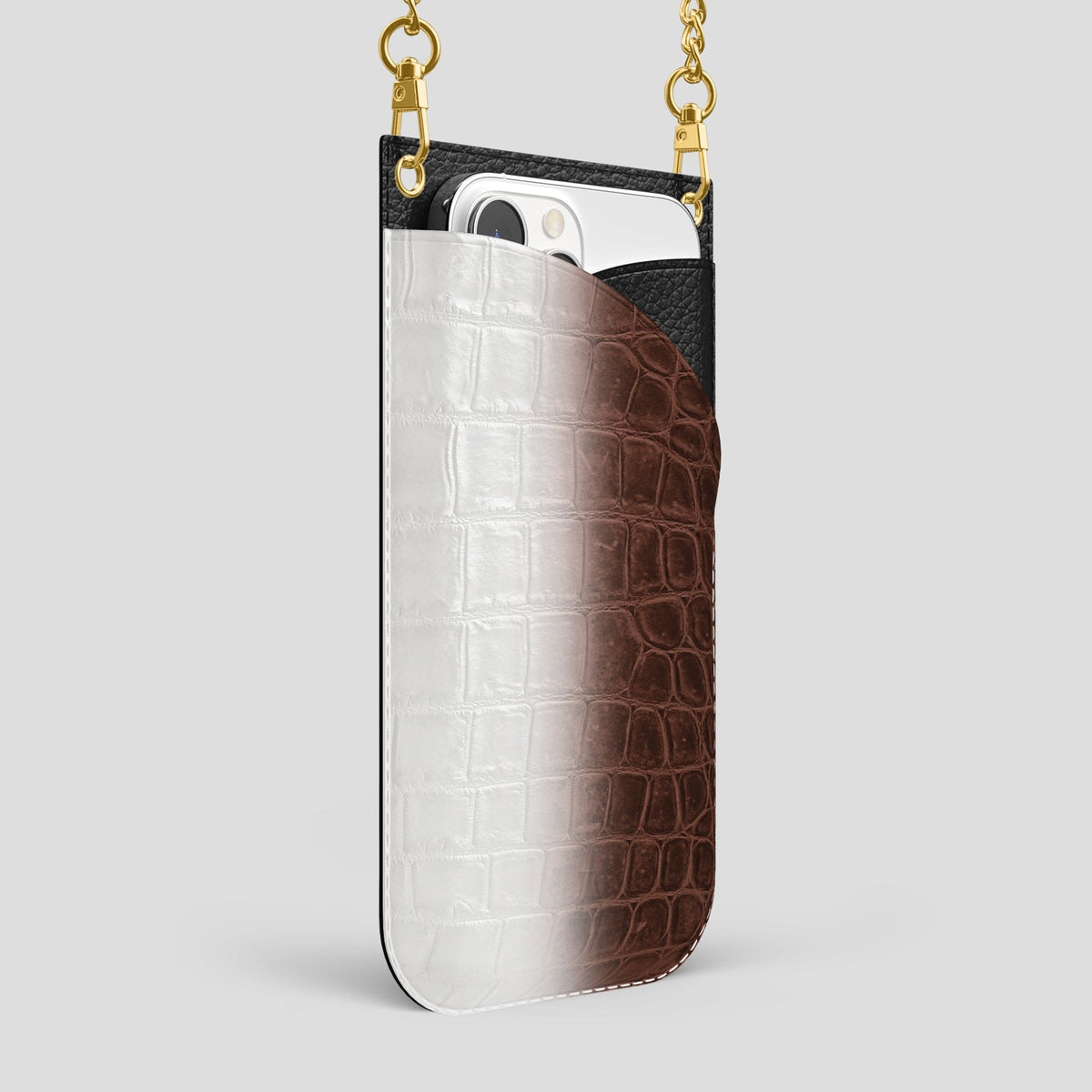 Dark Brown iPhone 14 Pro Max Himalaya Crossbody Bag Himalayan Crocodile with Gold Metal -2 | Dark-Brown-Gold