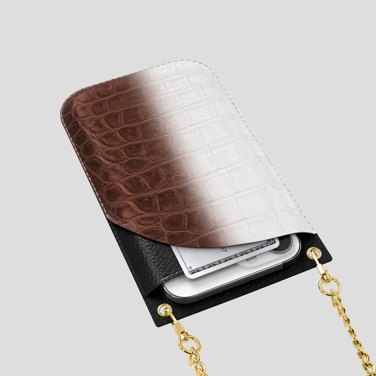 Dark Brown iPhone 14 Pro Max Himalaya Crossbody Bag Himalayan Crocodile with Gold Metal -5 | Dark-Brown-Gold