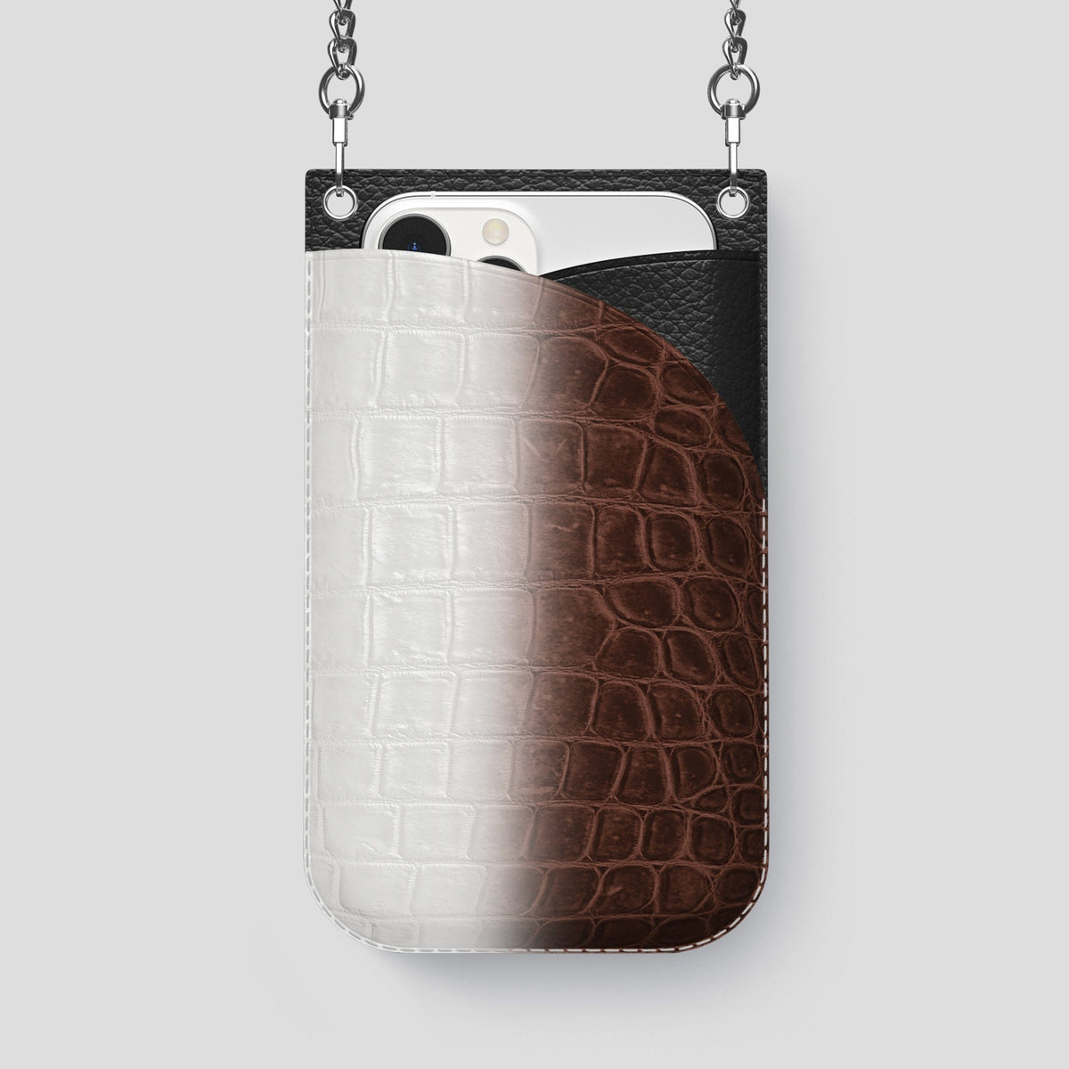 Dark Brown iPhone 14 Pro Max Himalaya Crossbody Bag Himalayan Crocodile with Steel Metal -1 | Dark-Brown-Steel