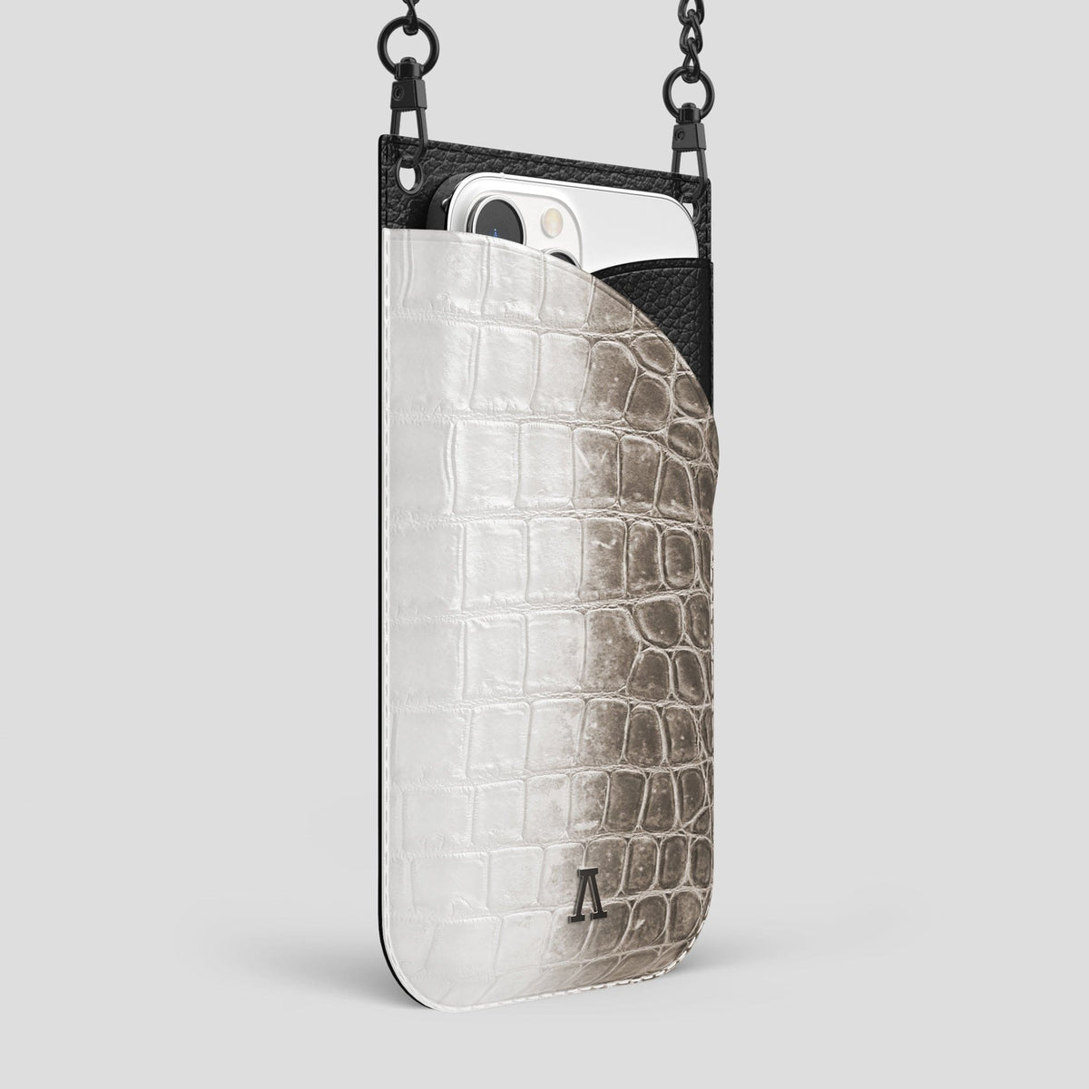 Dark iPhone 14 Pro Max Himalaya Crossbody Bag Himalayan Crocodile with Black Metal -2 | Dark-Black