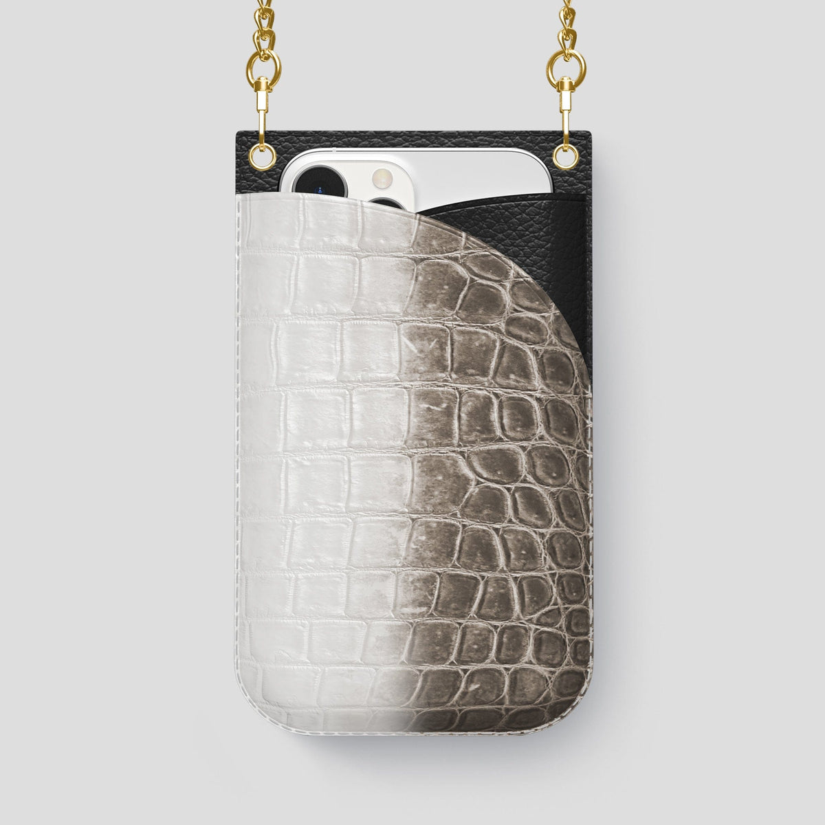 Dark iPhone 14 Pro Max Himalaya Crossbody Bag Himalayan Crocodile with Gold Metal -1 | Dark-Gold