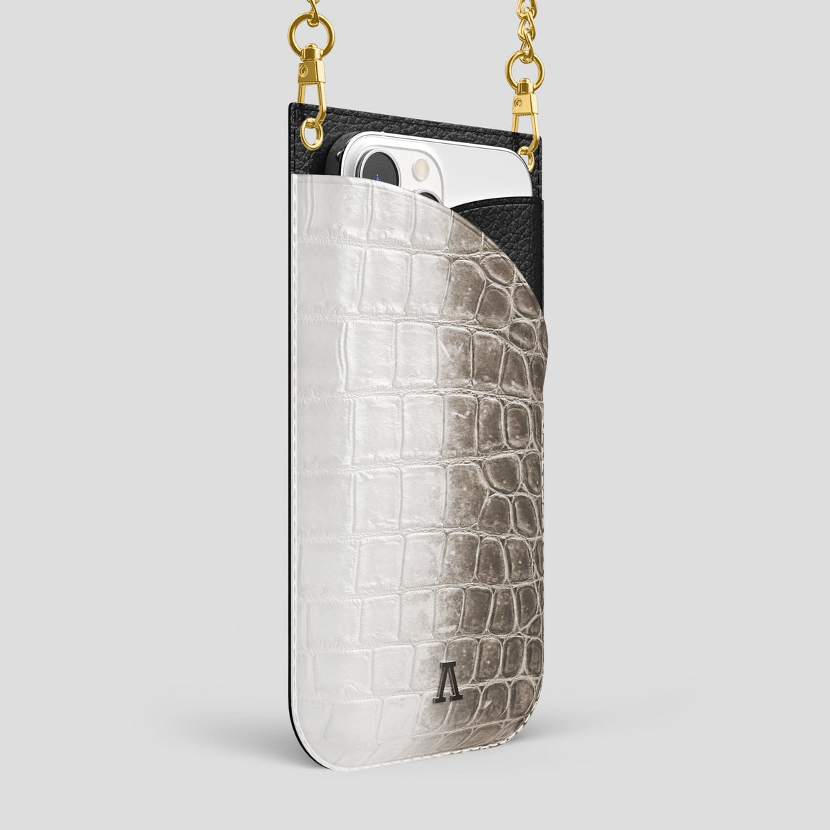 Dark iPhone 14 Pro Max Himalaya Crossbody Bag Himalayan Crocodile with Gold Metal -2 | Dark-Gold