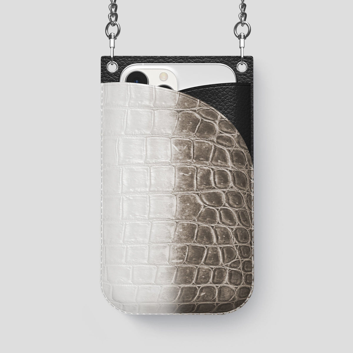 Dark iPhone 14 Pro Max Himalaya Crossbody Bag Himalayan Crocodile with Steel Metal -1 | Dark-Steel