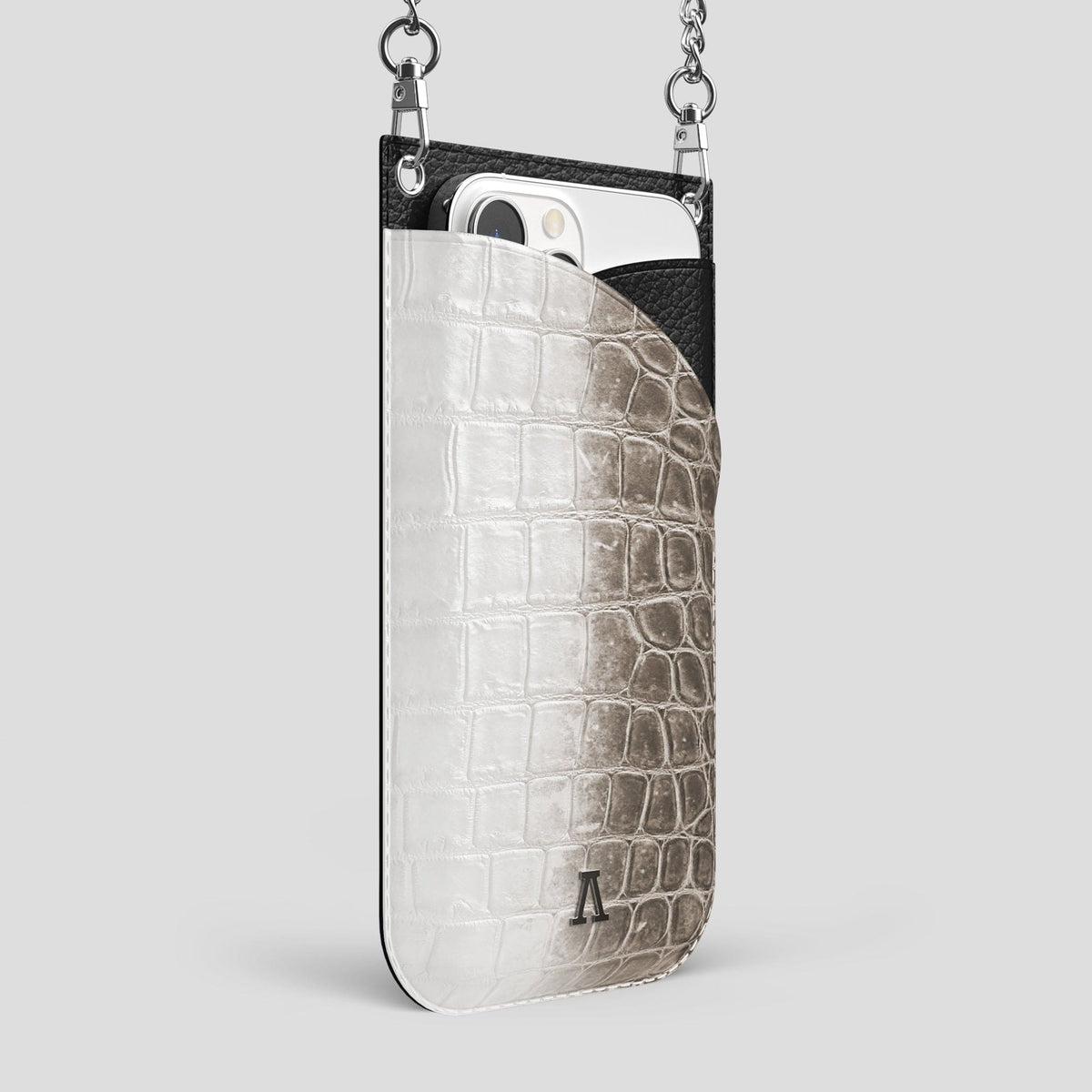 Dark iPhone 14 Pro Max Himalaya Crossbody Bag Himalayan Crocodile with Steel Metal -2 | Dark-Steel